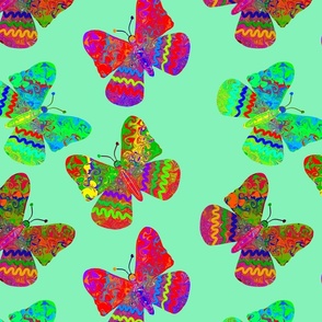 Cute Colorful Butterflies on Light Green - Medium Scale / Multicolor Butterflies 