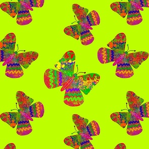 Cute Colorful Butterflies on Green Background - Medium Scale