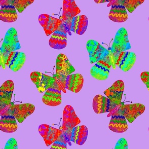 Cute Colorful Butterflies on Lavender - Medium Scale / Multicolor Butterflies