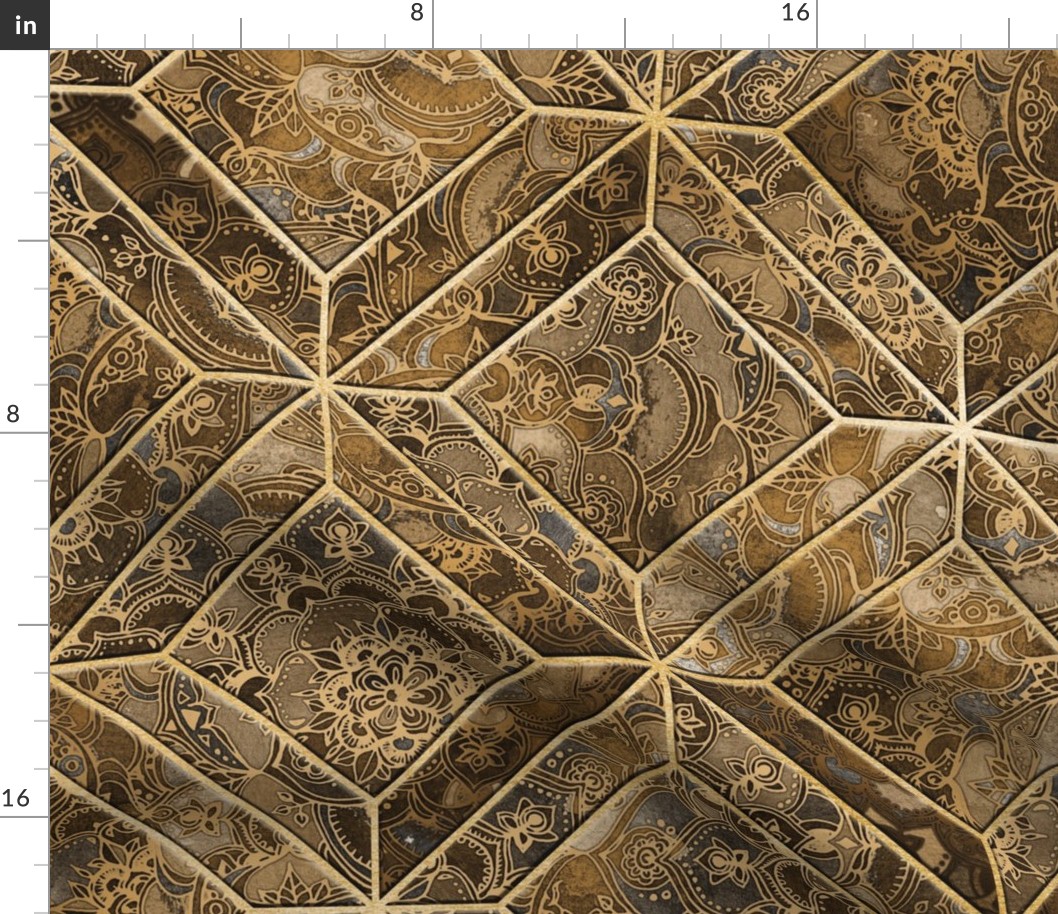 Boho Bronze and Brown Textured Mandala Tiles