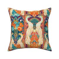 tropic hot art nouveau albino peacocks in orange red and teal blue