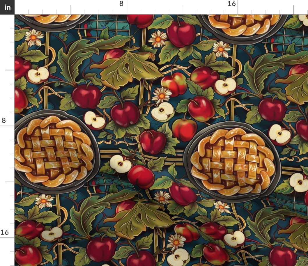 art nouveau apple pie in red green and gold