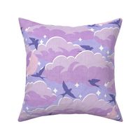 Calm Moon Rise with Comforting Clouds & Swallows Pattern -Medium