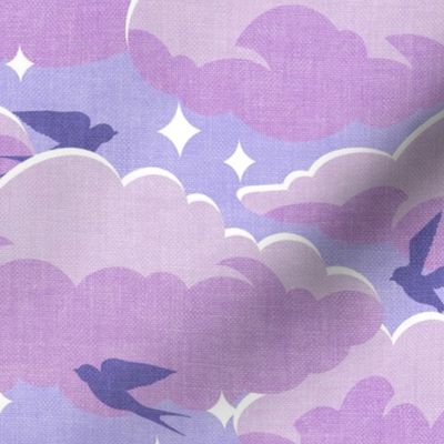 Calm Moon Rise with Comforting Clouds & Swallows Pattern -Medium