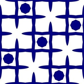 Navy Blue and White Geometric Polka Dot Grid - Small