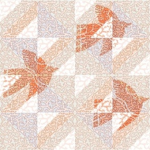 (M) orange birds on textured tiles