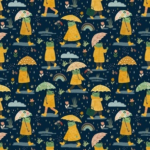 Frogs in the rain - yellow raincoat Dark blue Navy M