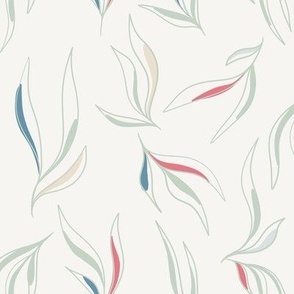 1930s Inspired Soft Flowing Leaves in Green, Blue, Pink, Beige, and Ivory.
