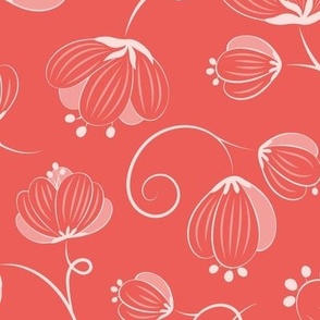 (L)Summer Floral, Coral Red, Large Scale