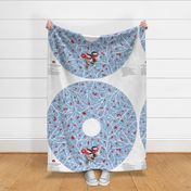 Snowy Cuddling Winter Chickadees 44" Christmas Tree Skirt | Soft Blue