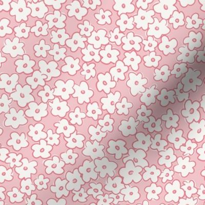 Vintage Inspired Overall Floral Pattern in Pink and White.