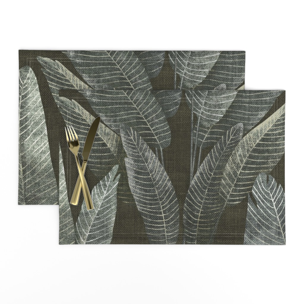 Elegant Rainforest Leaves - in dark, textured olive green