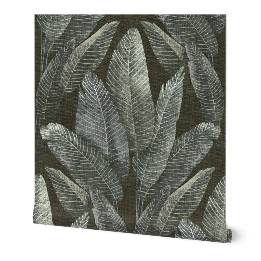 Elegant Rainforest Leaves - in dark, textured olive green