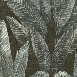 Elegant Rainforest Leaves - in dark, textured olive green