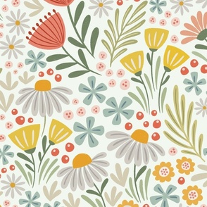 spring wildflowers - botanical - floral - light background (large scale)