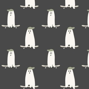 small cool halloween skateboarding ghosts on charcoal black