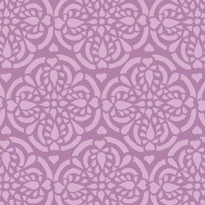 Hand Drawn Circular Ornaments with Hearts - Duotone - Opera Mauve Lavender Purple