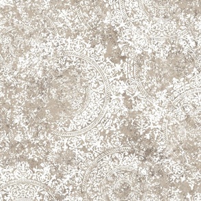 Eroded Mandala Stone Textures in Brown, Beige, and Cream Tones, Specifically Designed for Gold Metallic Wallpaper (Mandalas are white, which print as Gold on the Gold metallic wallpaper)