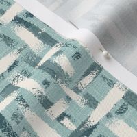 roughly woven textured wallpaper - dusty teal-blue-gray, cream white, gray - medium scale