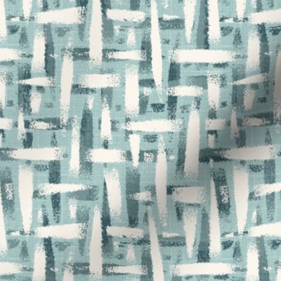 roughly woven textured wallpaper - dusty teal-blue-gray, cream white, gray - medium scale