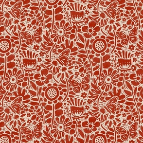 Block Print Butterfly Garden in Red – Medium Scale