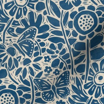 Block Print Butterfly Garden in Blue – Medium Scale