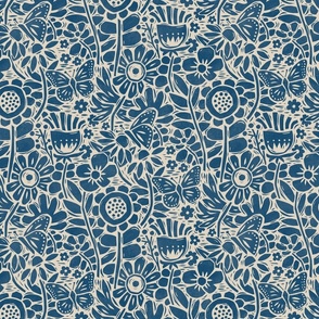 Block Print Butterfly Garden in Blue – Medium Scale