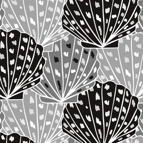 Black and White Monochrome High Contrast Abstract Scallop Shell 