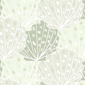 Green Monochrome Abstract Scallop Shell Large Scale