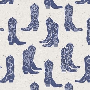 Small Block Print Cowboy Boots Blue on Cream