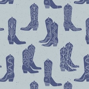 Small Block Print Cowboy Boots Blue on Powder Blue