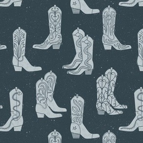 Small Block Print Cowboy Boots Powder Blue on Indigo