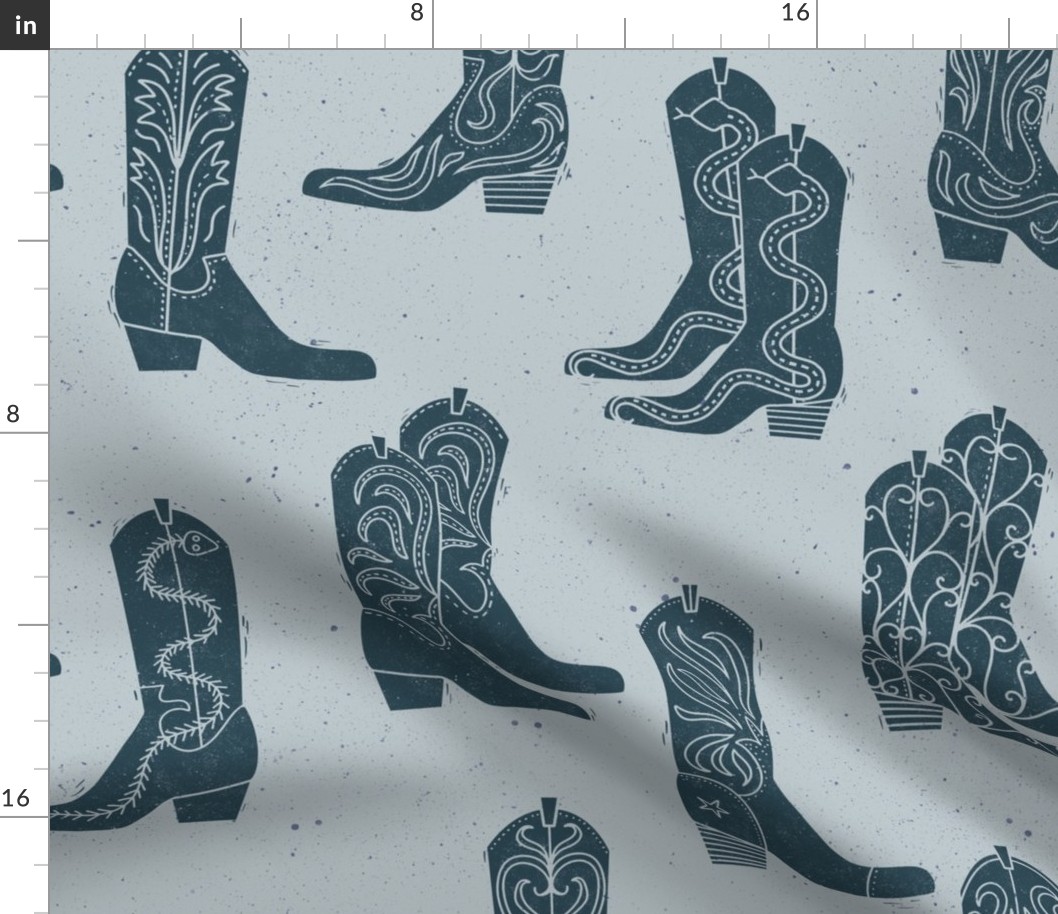 Large Block Print Cowboy Boots Indigo on Powder Blue