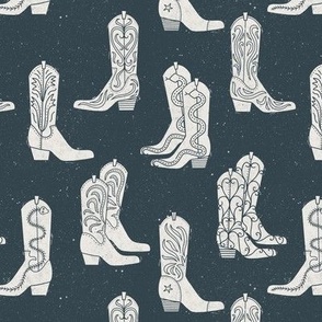 Small Block Print Cowboy Boots Cream on Indigo Blue