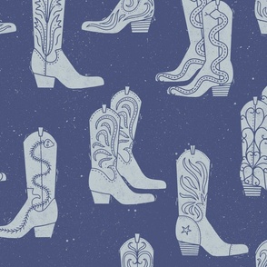 Large Block Print Cowboy Boots Powder Blue on Blue