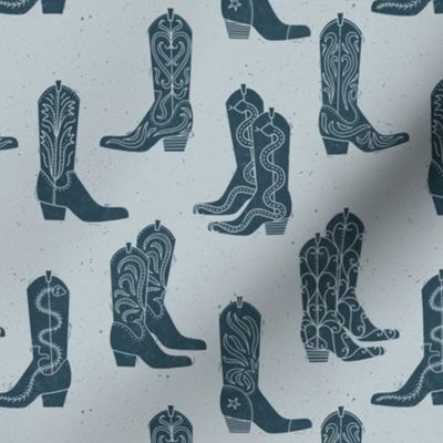 Small Block Print Cowboy Boots Indigo on Powder Blue