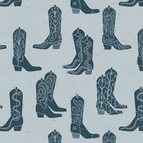 Small Block Print Cowboy Boots Indigo on Powder Blue