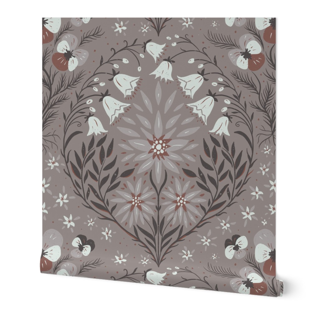 Alpine Flora Romance: Vintage Botanicals in Modern Elegant Style - moonlight grey