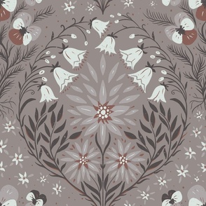 Alpine Flora Romance: Vintage Botanicals in Modern Elegant Style - moonlight grey