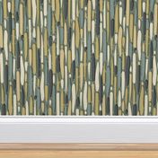 Abstract Lines and Stripes With Texture in Gold Green Cream and Grey on Sage Green  - Large