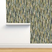 Abstract Lines and Stripes With Texture in Gold Green Cream and Grey on Sage Green  - Large