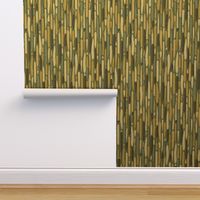 Abstract Lines and Stripes With Texture in Gold Green Cream and Grey on Sage Green  - Large