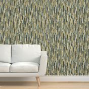 Abstract Lines and Stripes With Texture in Gold Green Cream and Grey on Sage Green  - Large