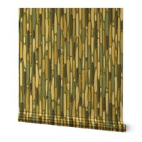 Abstract Lines and Stripes With Texture in Gold Green Cream and Grey on Sage Green  - Large