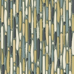 Abstract Lines and Stripes With Texture in Gold Green Cream and Grey on Sage Green  - Large