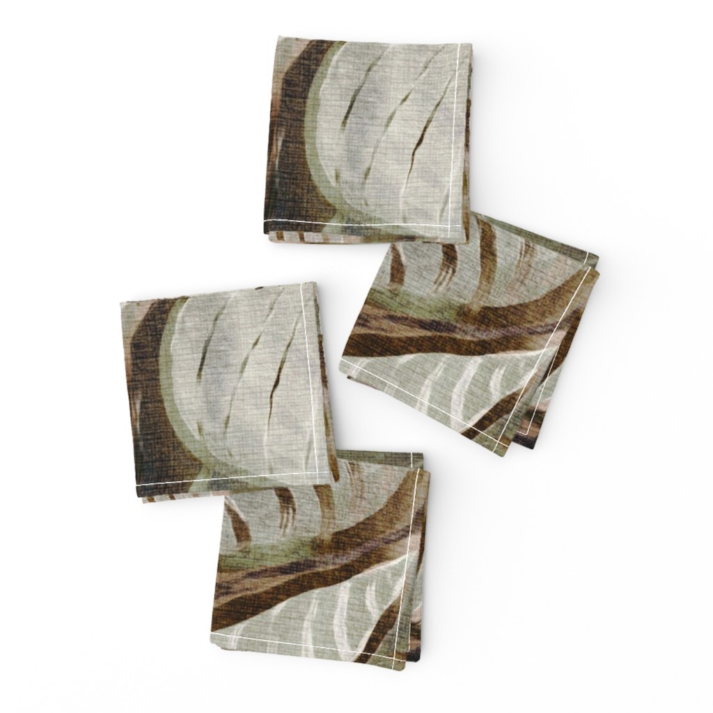 Impressionist Painted Tropical Leaves in Olive Green and Grey Extra Large
