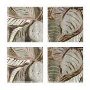 Impressionist Painted Tropical Leaves in Olive Green and Grey Extra Large