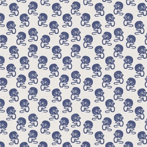 Small Block Print Skulls Blue on Cream
