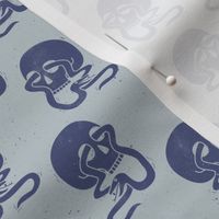 Small Block Print Skulls Blue on Powder Blue