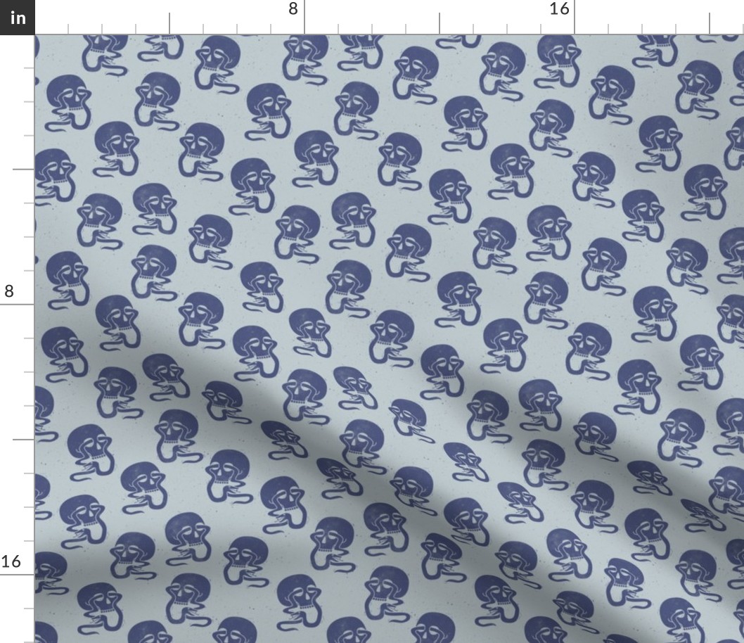 Small Block Print Skulls Blue on Powder Blue
